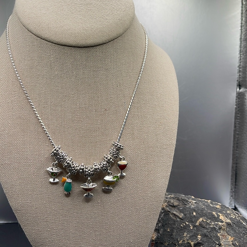 5.26.24_52 Cookie Lee Silvertone Necklace With Cocktail Charms